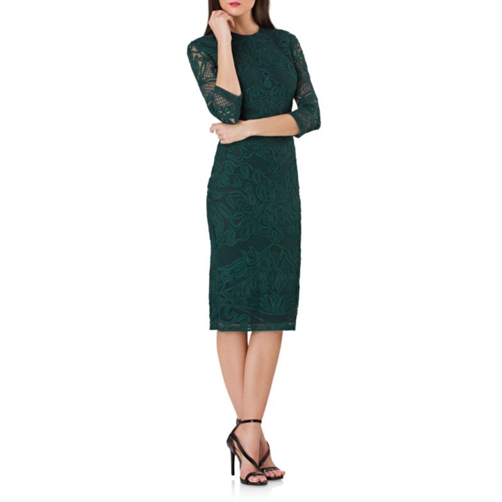 JS Collections - South Forest Soutache Sheer Sleeve Sheath Midi Dress